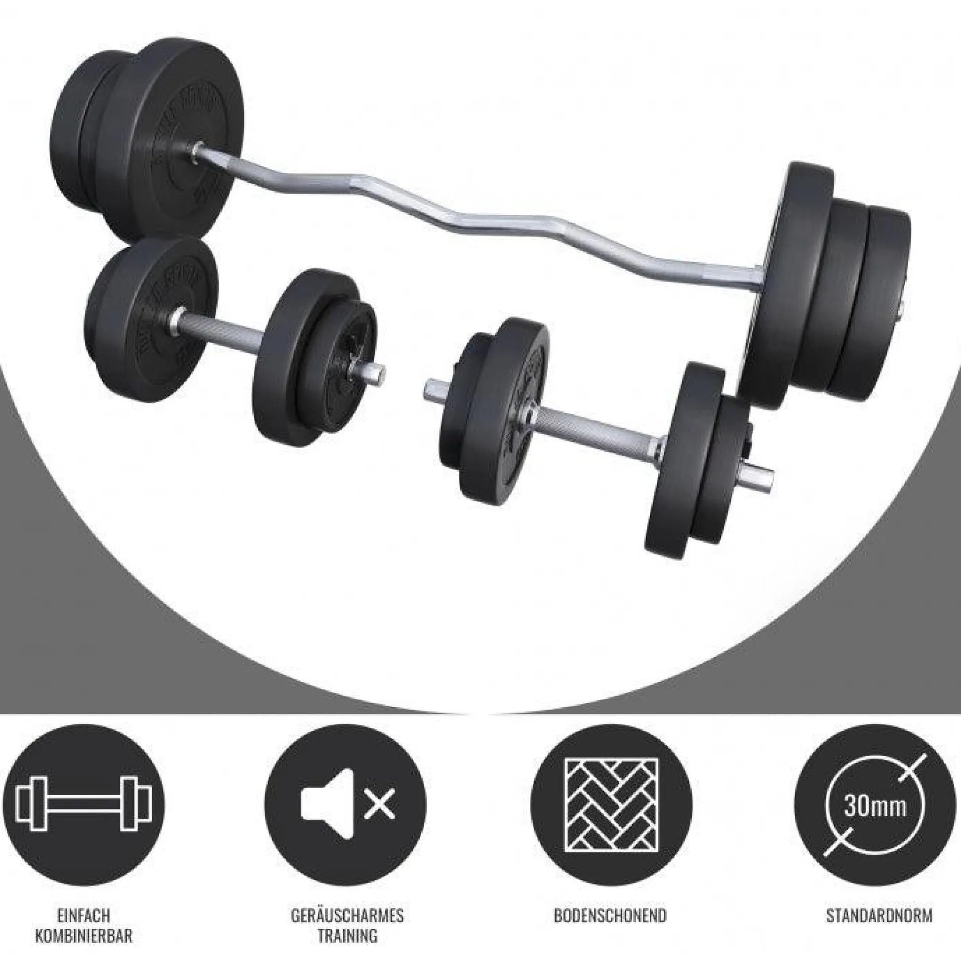 Gorilla Sports SZ-Curlset Kunststoff 70 kg mit Verschlüssen Silber / Schwarz Online