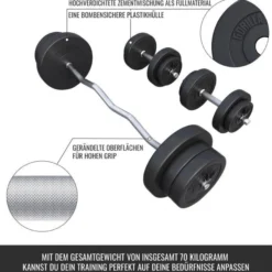 Gorilla Sports SZ-Curlset Kunststoff 70 kg mit Verschlüssen Silber / Schwarz