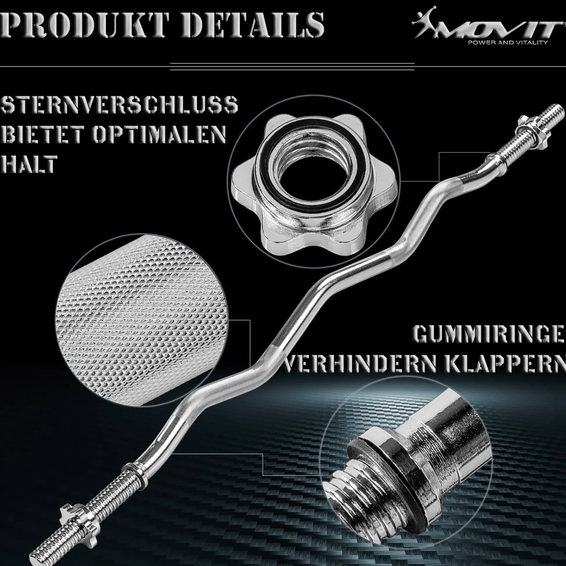 MOVIT SZ-Hantelstange 130 cm mit Verschlüssen Silber Best