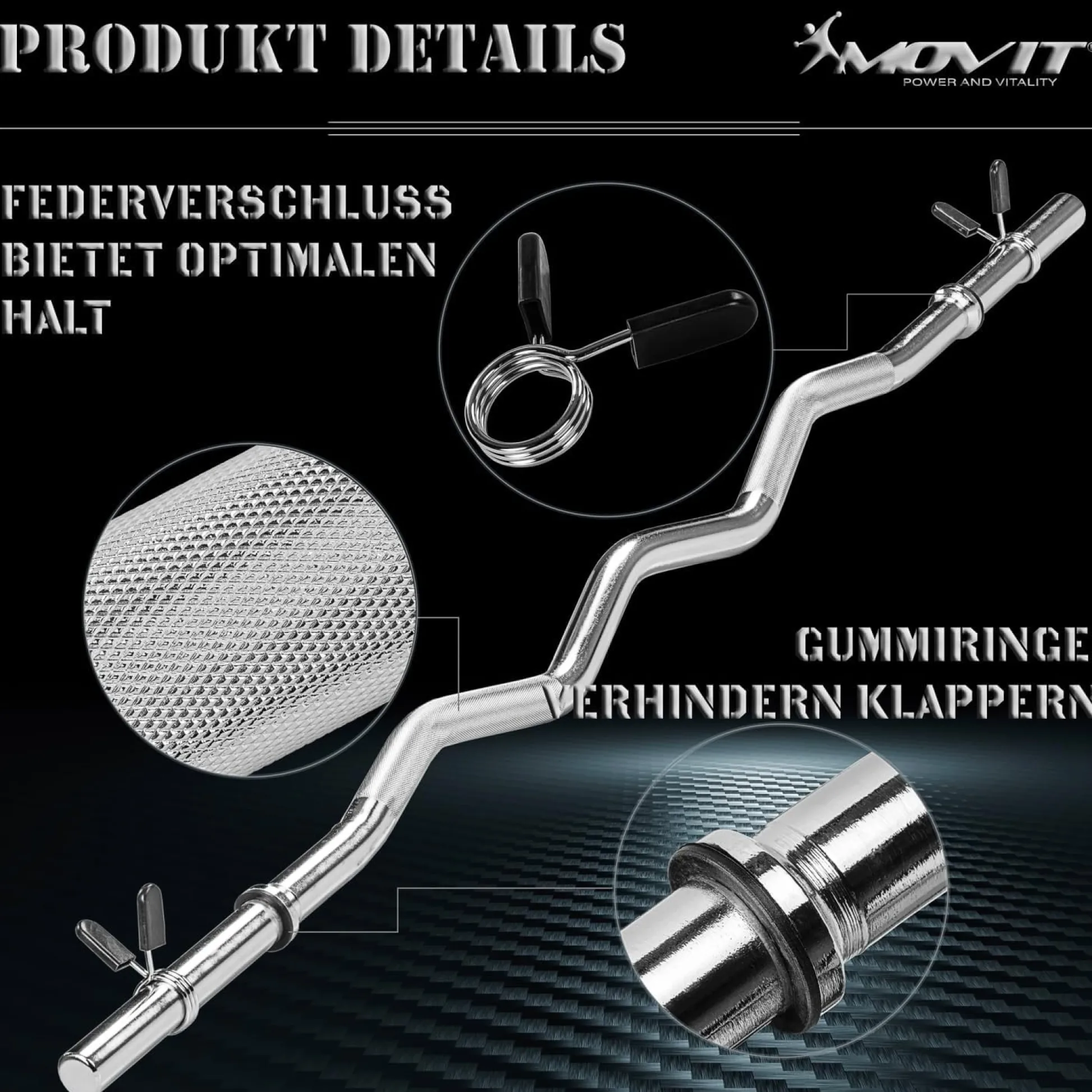 MOVIT SZ-Hantelstange 130 cm mit Verschlüssen Silber New
