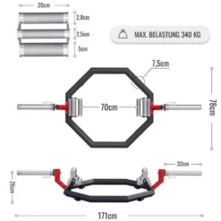 Gorilla Sports Trap Bar Multi Grip Olympia mit Verschlüsse Schwarz / Siber / Rot Outlet
