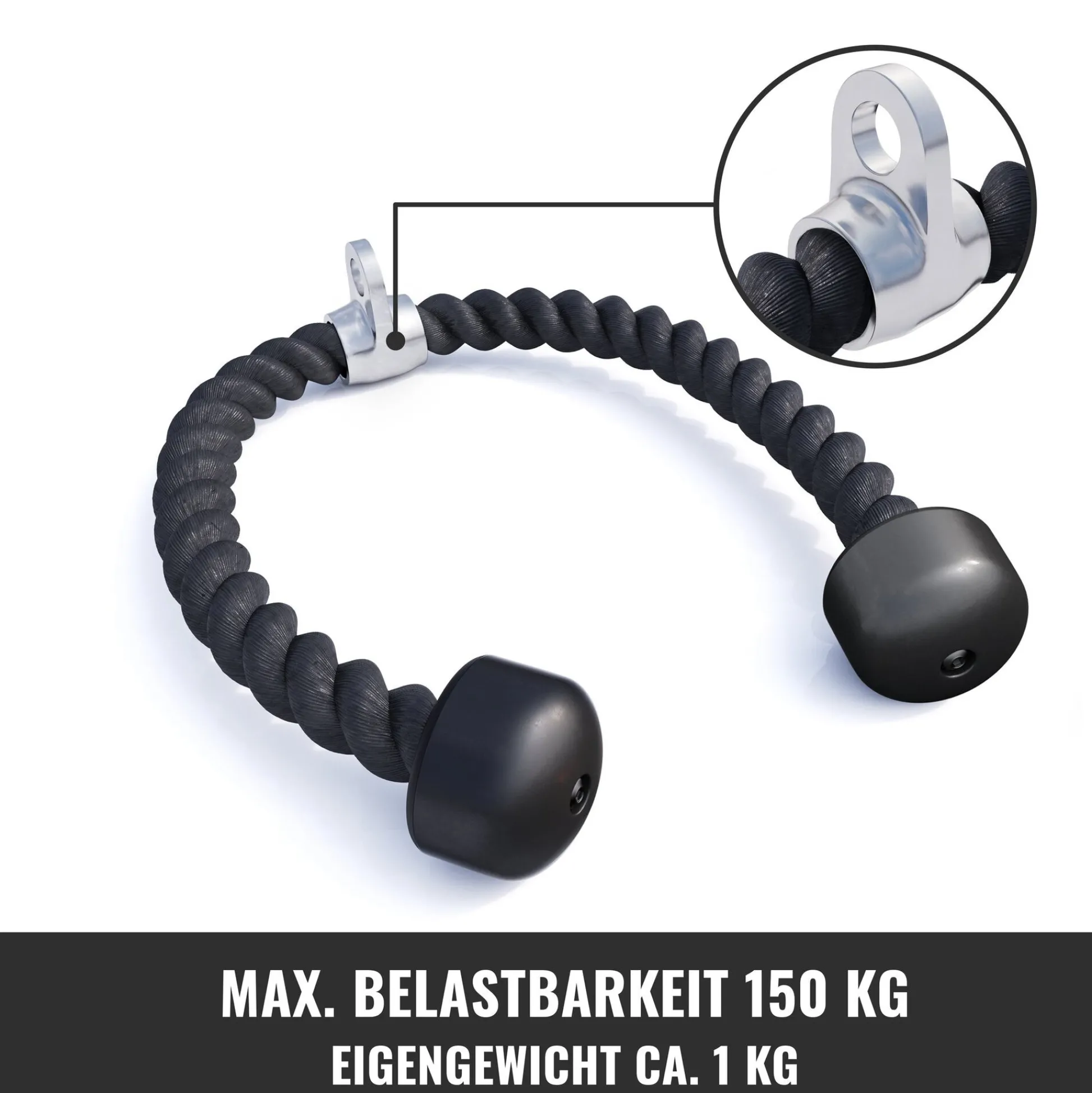 Gorilla Sports Trizepsseil Nylon inkl, Drehgelenk Schwarz Clearance