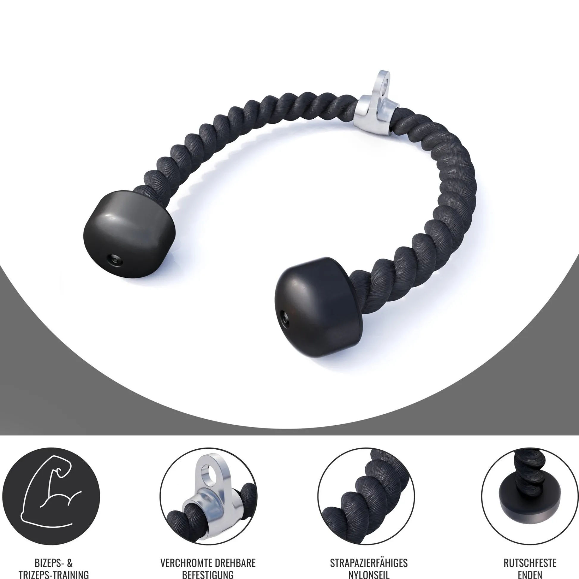 Gorilla Sports Trizepsseil Nylon inkl, Drehgelenk Schwarz Outlet