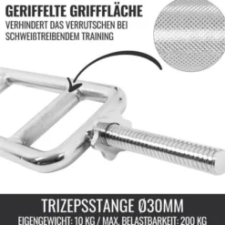 Gorilla Sports Trizepstrainer mit Verschlüssen Silber New