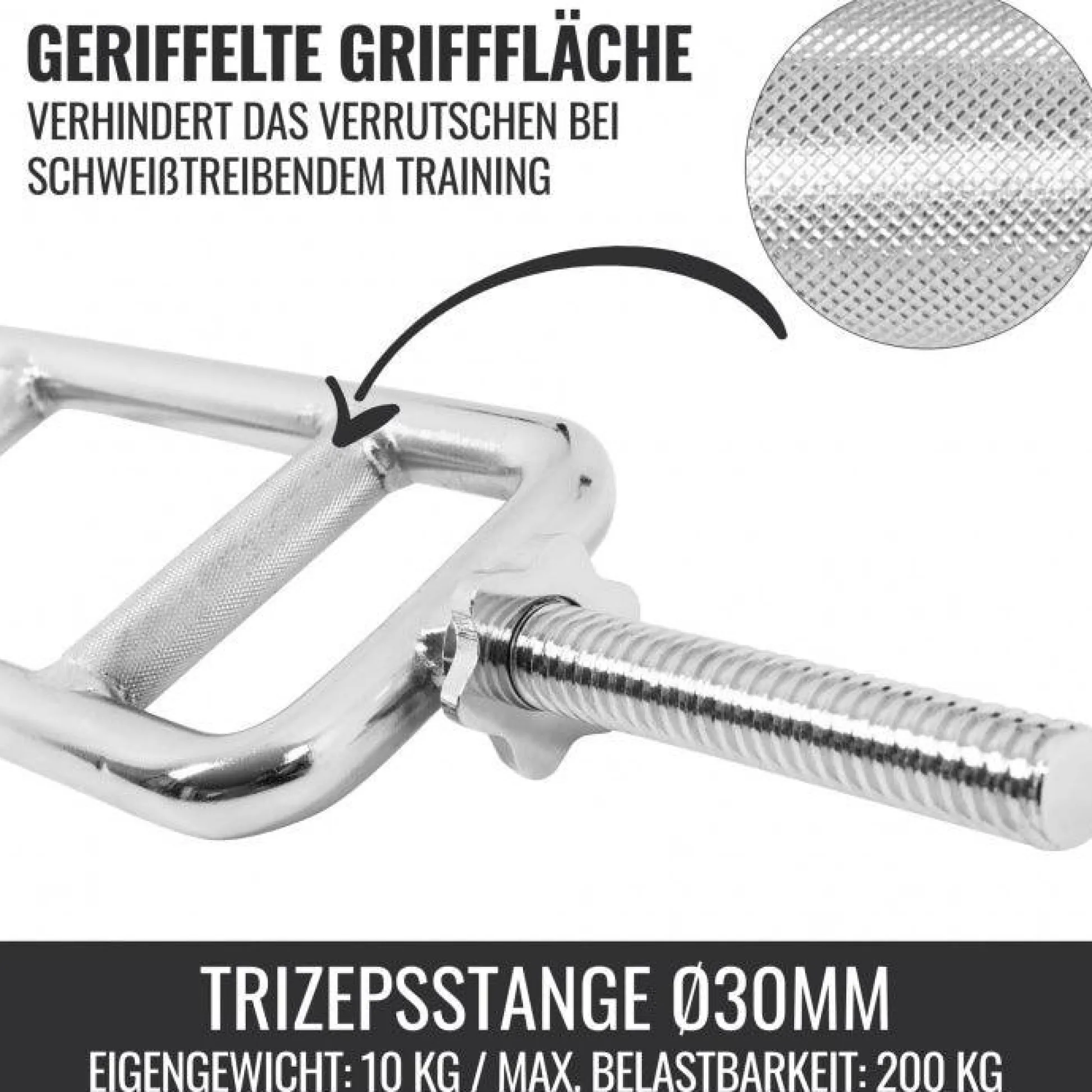 Gorilla Sports Trizepstrainer mit Verschlüssen Silber New