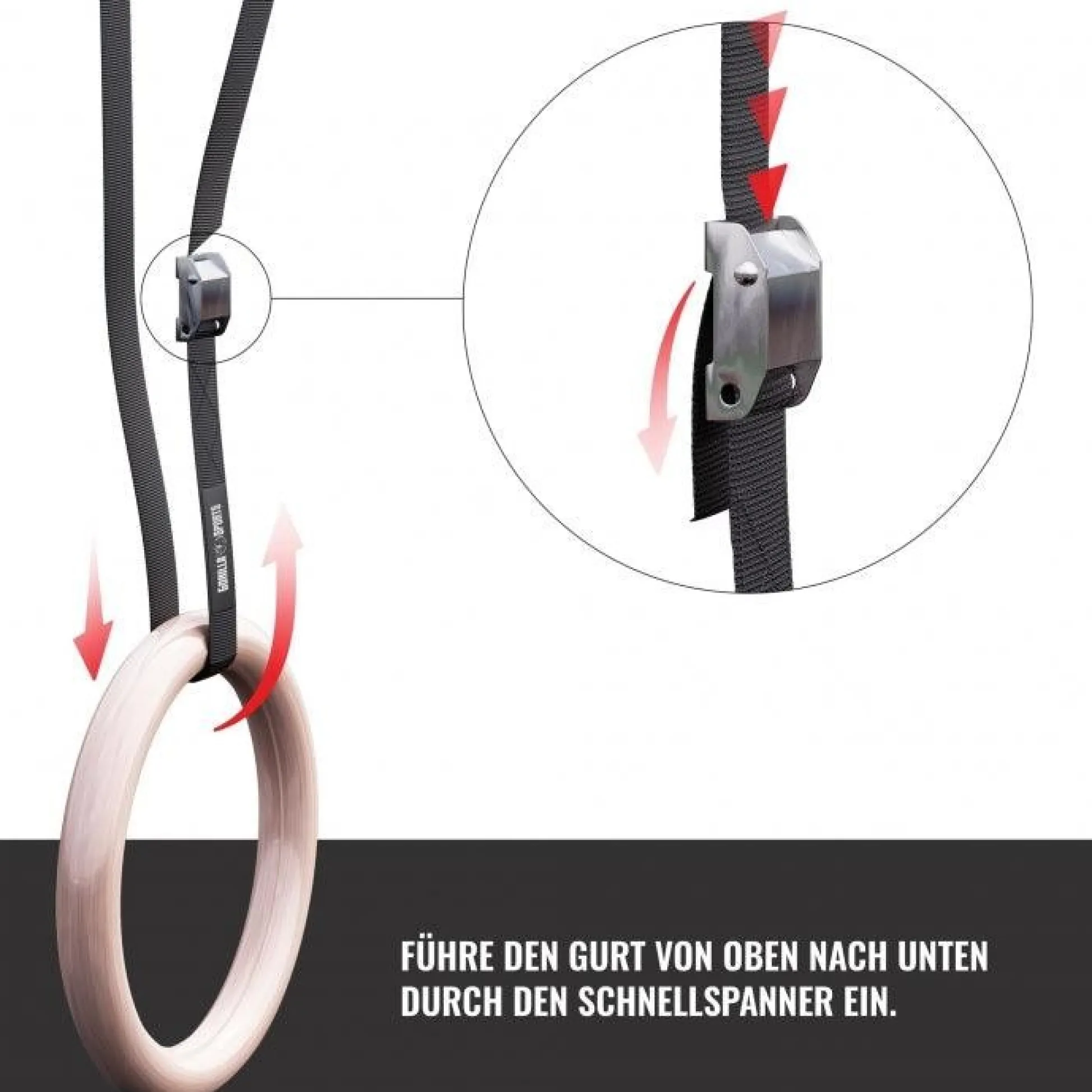 Gorilla Sports Turnringe Set inkl, Nylongurte Schwarz / Holzoptik Best