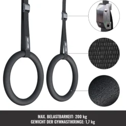 Gorilla Sports Turnringe Set inkl, Nylongurte Schwarz / Holzoptik Best