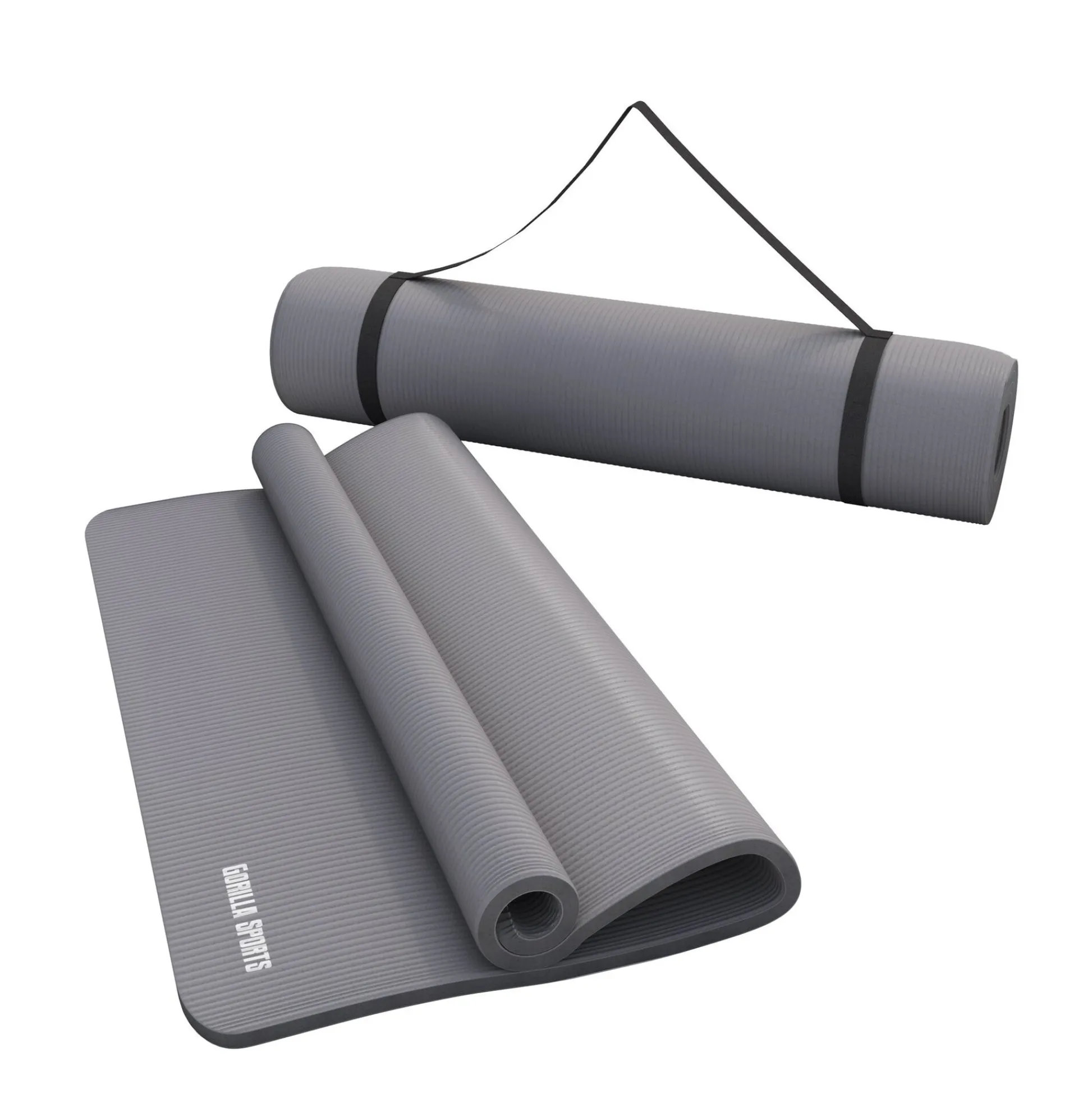 Gorilla Sports Yogamatte mit Tragegurt 190 x 60/100 x 1,5 cm Grau