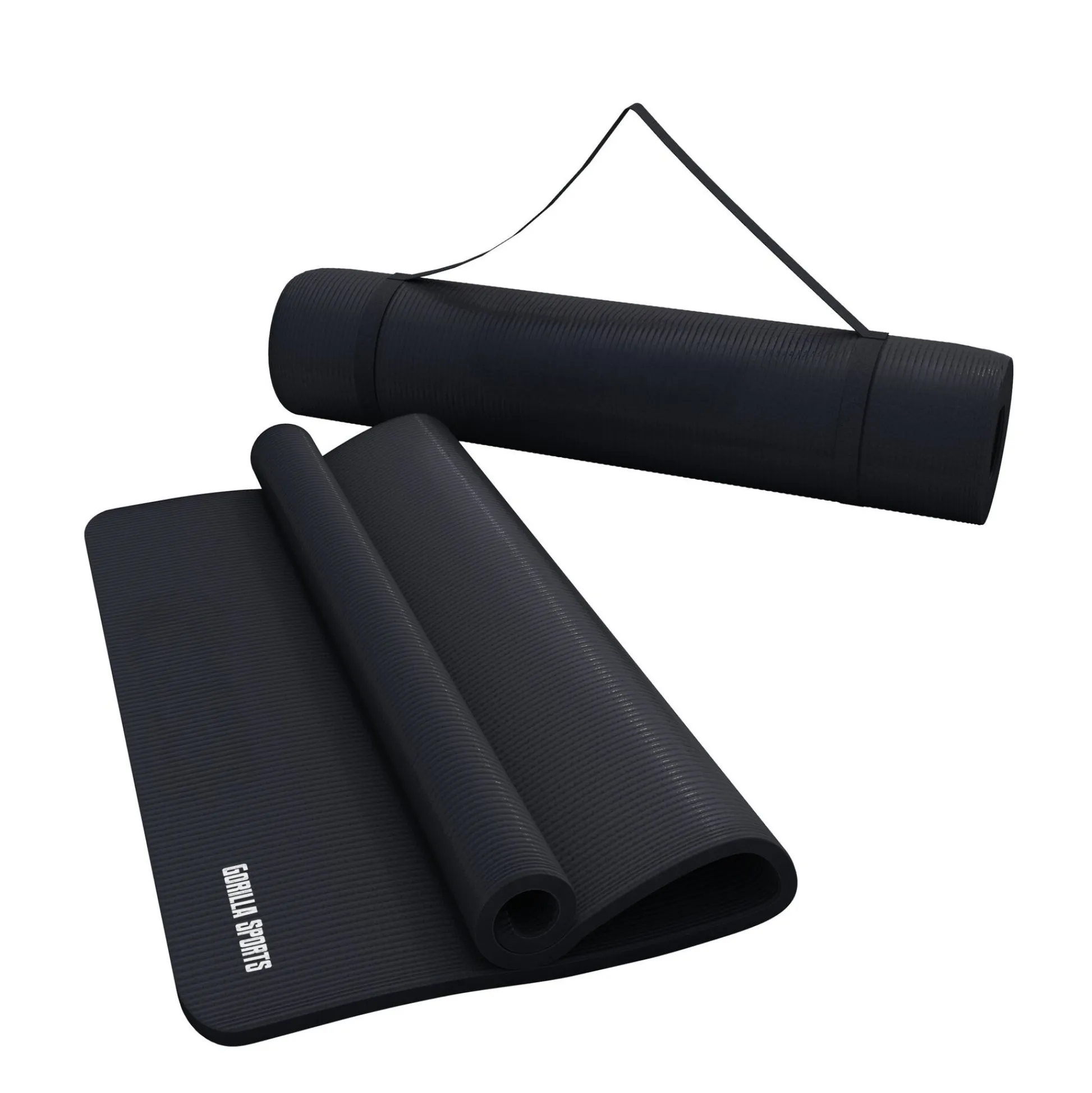 Gorilla Sports Yogamatte mit Tragegurt 190 x 60/100 x 1,5 cm Schwarz New