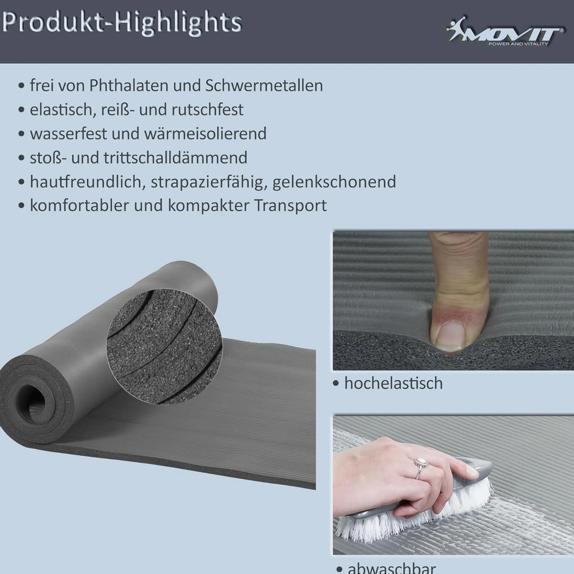 MOVIT Yogamatte 10/15 mm Dicke Dunkelblau Outlet