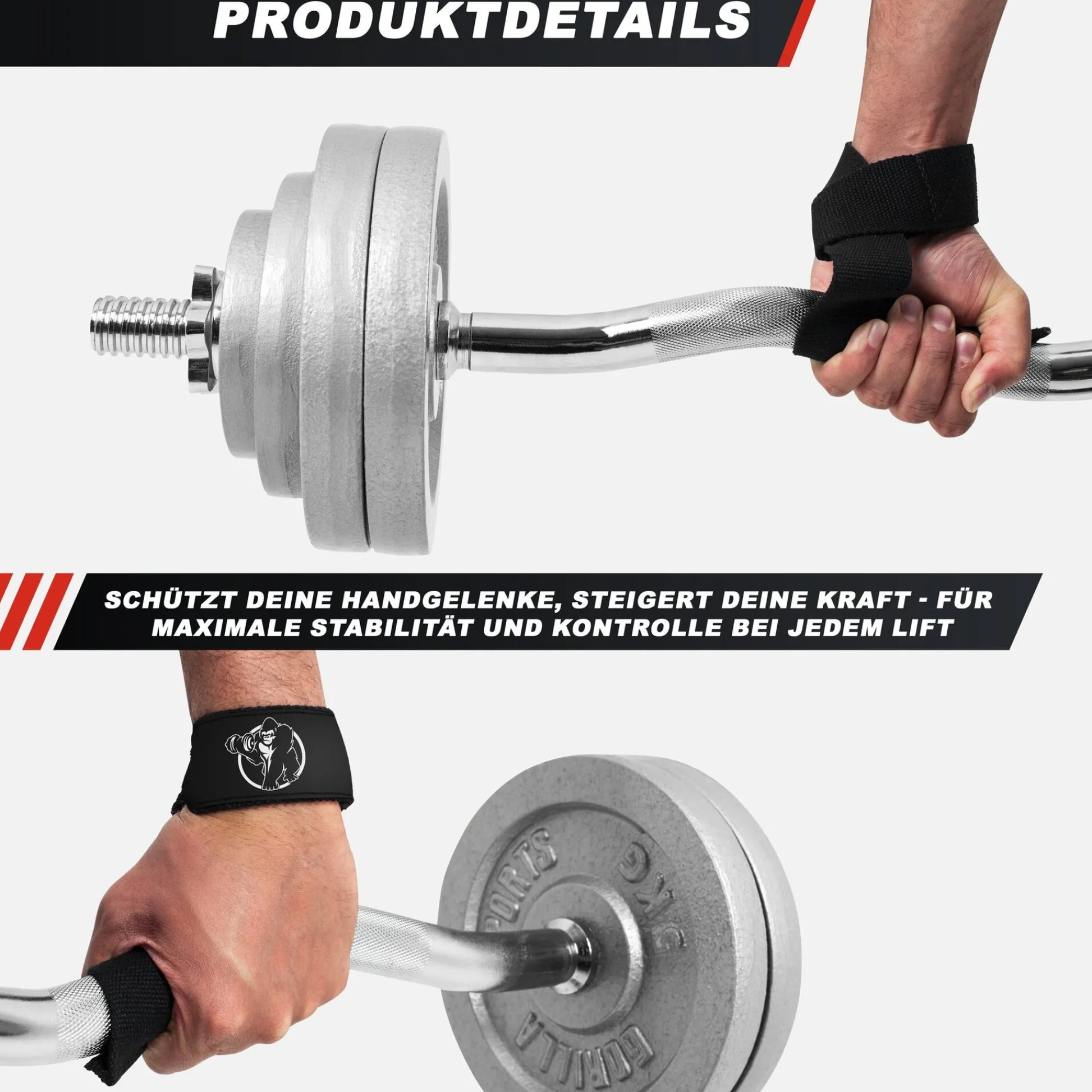 Gorilla Sports Zughilfen 2er Set mit Silikon Schwarz